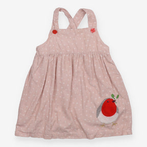Cord Pinafore Baby Dress Pink with Stars and Robin