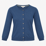 Blue Cotton Blend Button Front Long Sleeve Cardiga