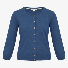 Blue Cotton Blend Button Front Long Sleeve Cardiga