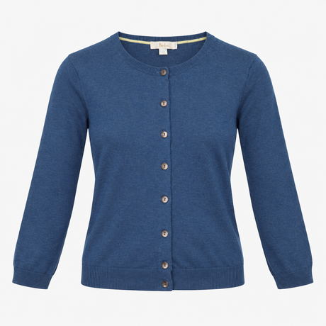 Blue Cotton Blend Button Front Long Sleeve Cardiga