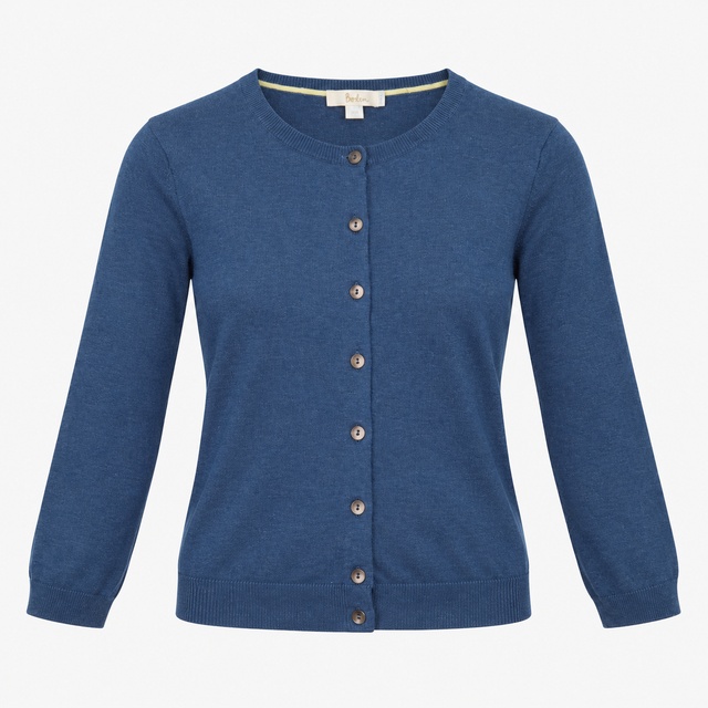 Blue Cotton Blend Button Front Long Sleeve Cardiga