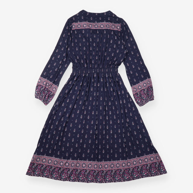 Maxi Dress Navy Ditsy Floral Print Shirred Waist