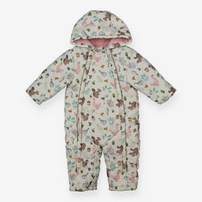 Pramsuit Cream Woodland Pink Lined