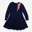 Dress Long Sleeve Knit Navy Sequin Lightning Bolt