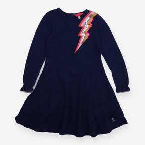 Dress Long Sleeve Knit Navy Sequin Lightning Bolt