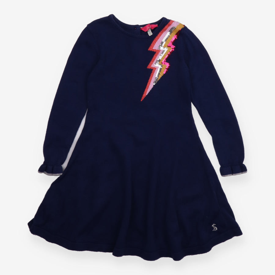 Dress Long Sleeve Knit Navy Sequin Lightning Bolt
