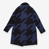 Wool Blend Coat Blue Black Oversized Houndstooth