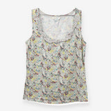 Grey Ditsy Floral Cotton Strappy Top Lace Ruffle T