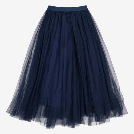Bettula Pleated Tulle Mesh Midi Skirt Navy Blue