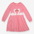 Dress long sleeve pink and white stripe swan