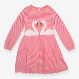 Dress long sleeve pink and white stripe swan