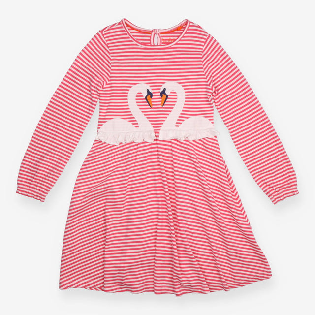 Dress long sleeve pink and white stripe swan