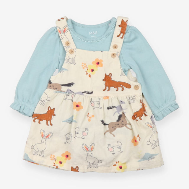 Dress pinafore animals blue bodysuit