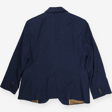 Navy Wool Blend Herringbone Blazer Gold Lining