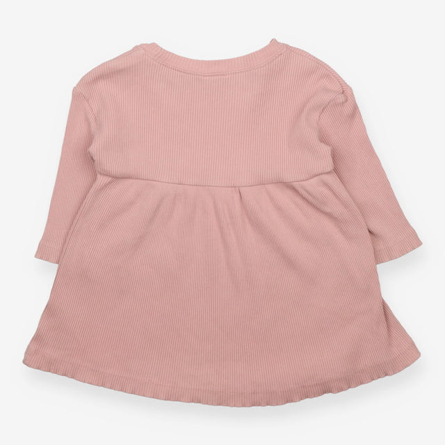 Dress pink ribbed with flower