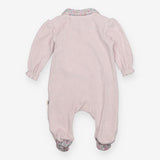 Pink Velour Sleepsuit with Floral Bow