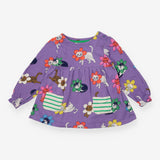Tunic LS purple jersey flower cats