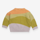 Jumper Knit Block Stripe Green, Orange and Grey
