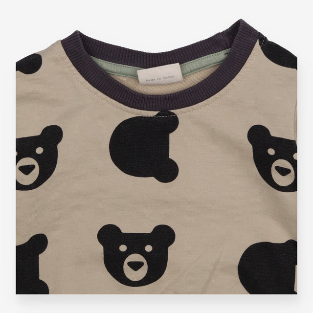 Jersey Sweater Beige and Black Bear Print
