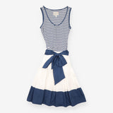 Dress Navy White Striped Cotton Jersey Belted