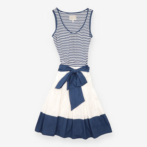 Dress Navy White Striped Cotton Jersey Belted