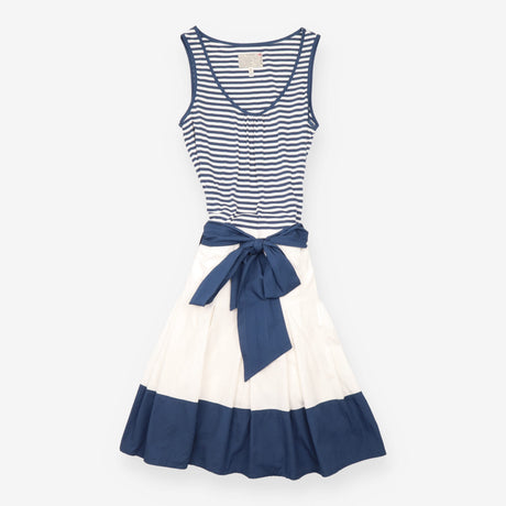Dress Navy White Striped Cotton Jersey Belted