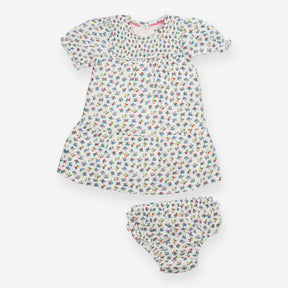 Dress short sleeved white floral and bloomer