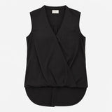 Black Sleeveless Crossover V Neck Wrap Front Blous