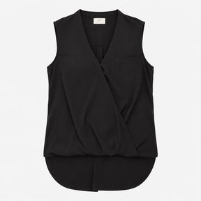 Black Sleeveless Crossover V Neck Wrap Front Blous