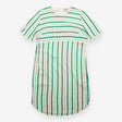 Green White Striped Viscose Linen Short Sleeve Dre