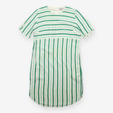 Green White Striped Viscose Linen Short Sleeve Dre