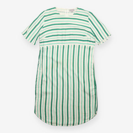 Green White Striped Viscose Linen Short Sleeve Dre