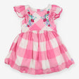 Pink & White Plaid Dress Flower Stitching