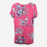 Pink Floral Short Sleeve Gathered Neck Dress