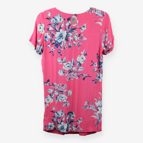 Pink Floral Short Sleeve Gathered Neck Dress