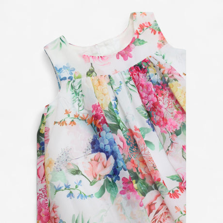 Dress Party White Sleeveless with Floral Print