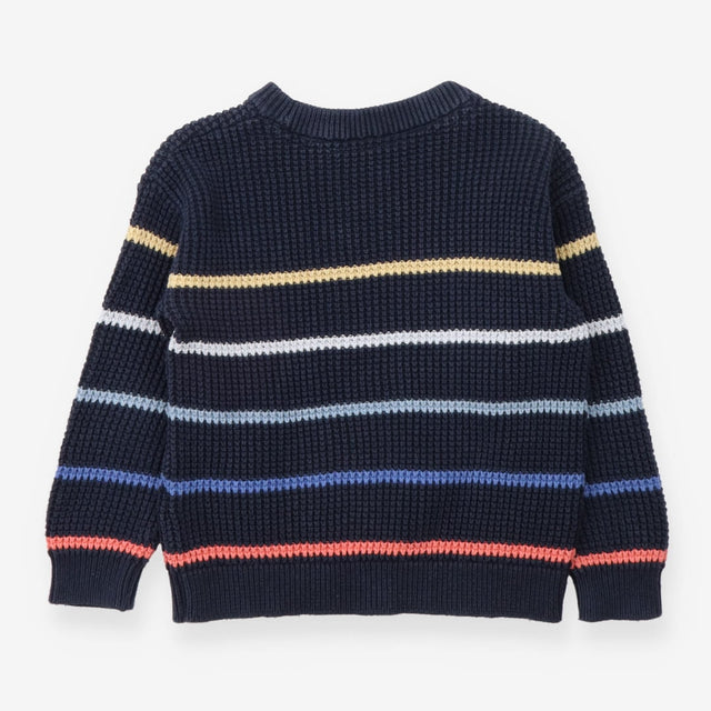 Sweater blue waffle knit thin colour stripes