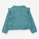 knit Cardigan Blue with Ruffle Shoulders and Embro