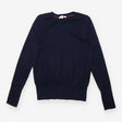 Jumper Navy Blue Fine Knit Crew Neck Button Cuff