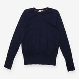 Jumper Navy Blue Fine Knit Crew Neck Button Cuff