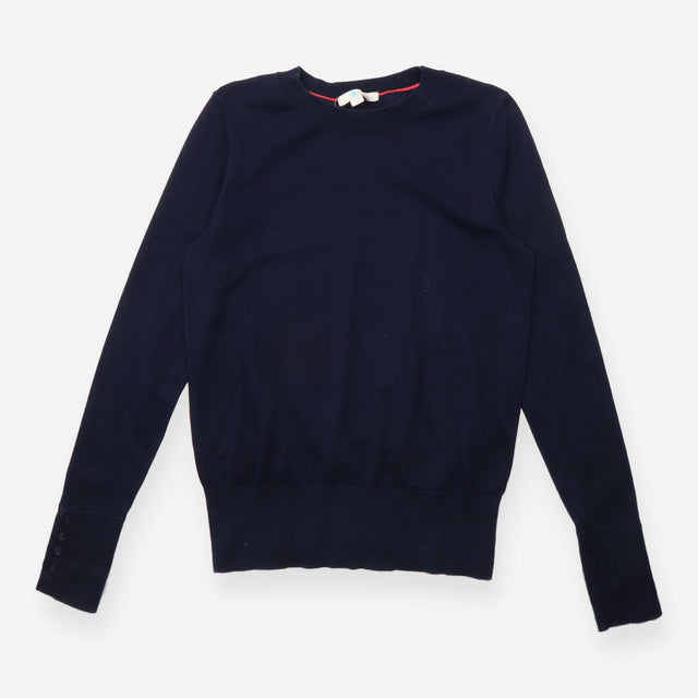 Jumper Navy Blue Fine Knit Crew Neck Button Cuff