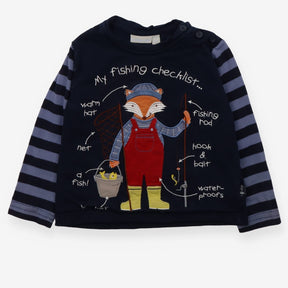Tee LS navy blue fox fishing stripe sleeves