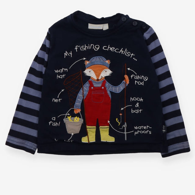 Tee LS navy blue fox fishing stripe sleeves