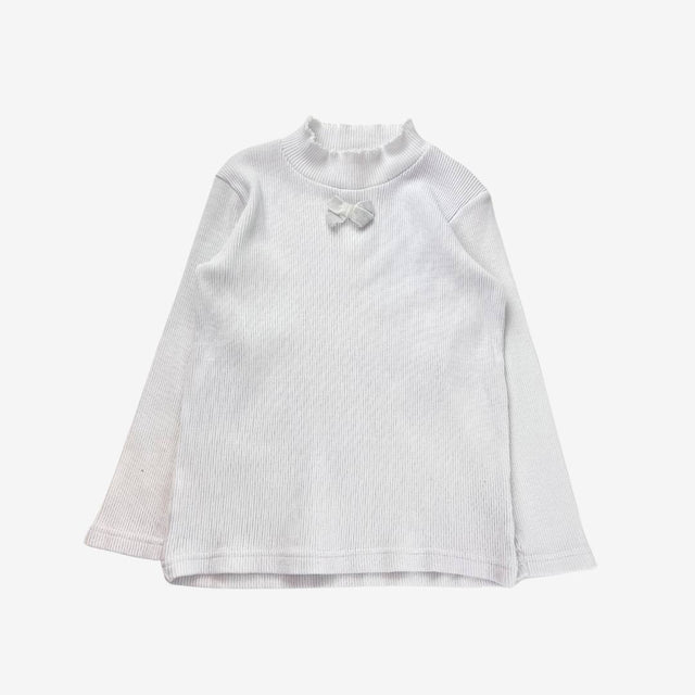 White L/S polo neck with bow