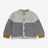 Knit Cardigan White with Grey Stripes