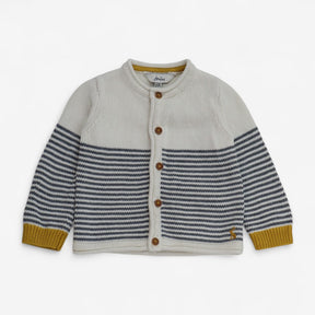 Knit Cardigan White with Grey Stripes