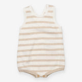 Beige and white stripe knit bubble romper