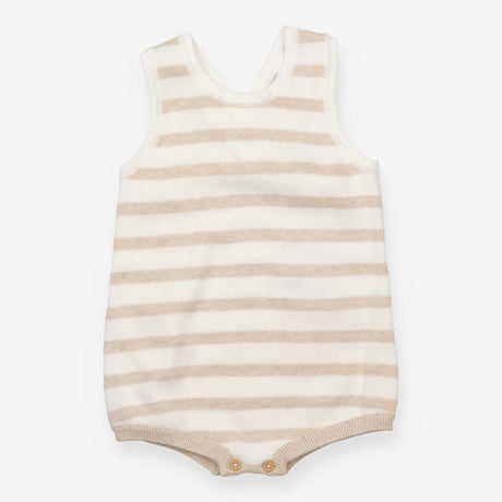 Beige and white stripe knit bubble romper