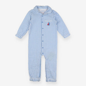 Blue Plaid Sail Boat Romper 