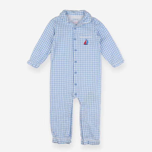 Blue Plaid Sail Boat Romper 
